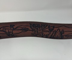 Vintage Western Belt Hand Tooled Deer Landscape Outdoor No Buckle 38”