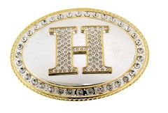 Western Initial Belt Buckle New Men Women A-Z Letter Cowboy Cowgirl Bling Gold