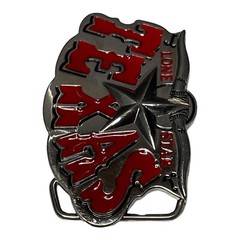 Lone Star State Texas Bull Horns Longhorn Red Letter Belt Buckle Western Country