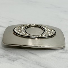 Rhinestone Studded O Letter Initial Monogram Silver Tone Belt Buckle