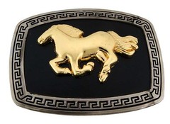 Running Horse Belt Buckle Rodeo Large Western Costume Metal Fashion Gold Black
