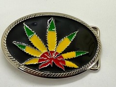 Marijuana Cannabis Pot Leaf Weed Enameled Rasta Colors New 4&Prime; Wide Belt Buckle