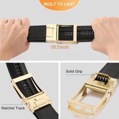 GAEKEAO Ratchet Belt for Men 28&Prime;-44&Prime; Waist Adjustable, Basic Gold – Black