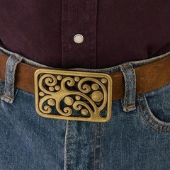 Vintage Handmade Brass Belt Buckle Brutalist Floral Swirl Western Snap On Style