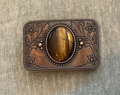 Bronze Tigers Eye Belt Buckle Antique Gold Silver Western Cowboy Style
