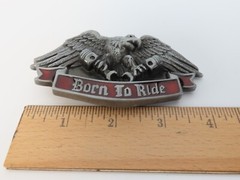Born To Ride Eagle Belt Buckle Pewter Tone Enameled Metal New Motorcycle Theme