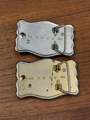 Men’s Western Belt Buckle Lot 2 Blue Silver Floral Red Stone Rectangular 1.5&Prime;