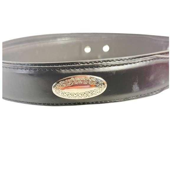 Patent Black Leather Belt with Oval Silver Accent silver tone buckle size 44