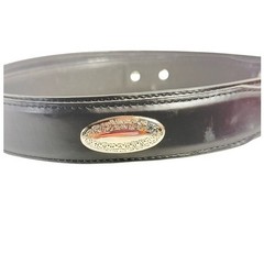 Patent Black Leather Belt with Oval Silver Accent silver tone buckle size 44