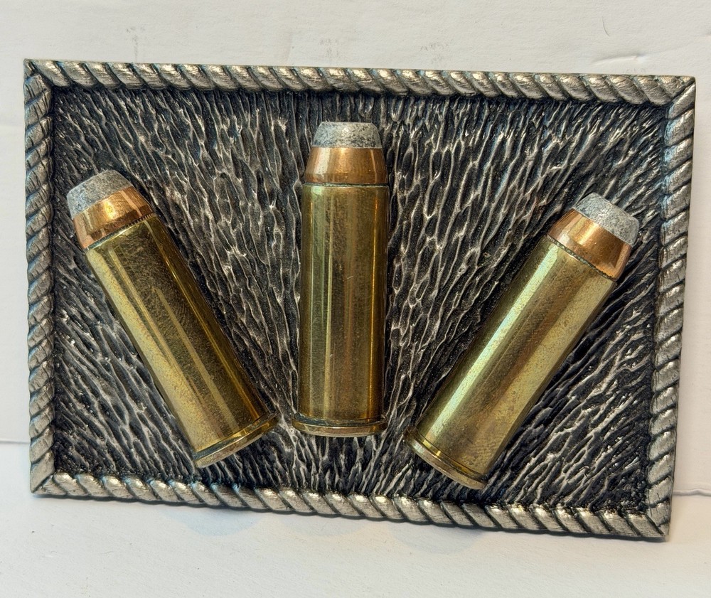 Vintage 1980 Bergamot Brass Works Bullets Belt Buckle Win Man 3 Cartridge