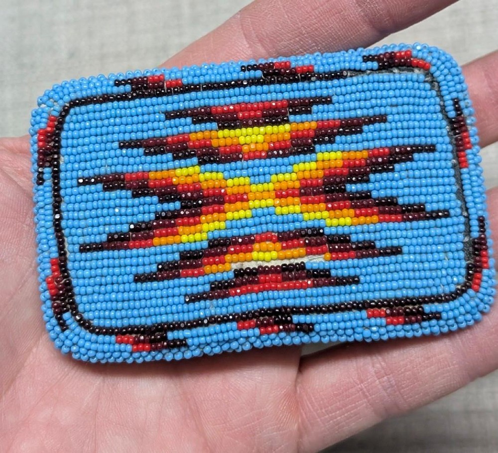 vintage NATIVE AMERICAN belt buckle BEADED handcraft NAVAJO indian western