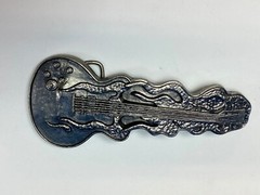 Guitar Flames 5&Prime; Wide Belt Buckle – Heavy Metal Style Figural Silver Color