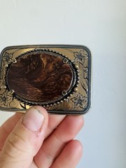 Vintage Belt Buckle Natural Polished Stone Center Quality Piece/ Cowboy Buckle