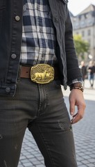 Men Gold Color Metal Belt Buckle Deer Nature Hunter Western Fashion Accessory