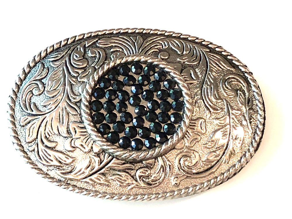 Vintage Hippy Style Gem Stone Jewelry Silver Ornate Belt Buckle