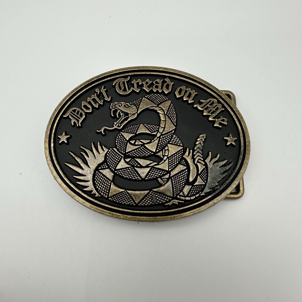 Don’t Tread On Me Belt Buckle Gadsden Snake Bronze Black Enamel VTG Patriotic