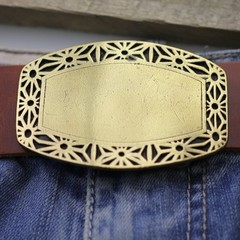 Vintage Floral Brass Belt Buckle, Western Style, Classic Metal Design