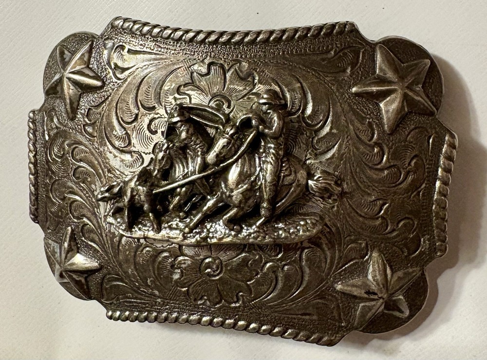 Nocona Belt Buckle Western Roping Stars Rodeo Silver Tone Cowboy Cowgirl