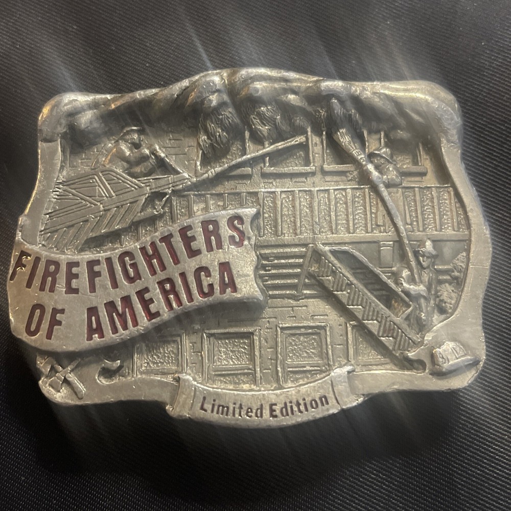 Vintage Solid Brass Firefighters Of America Belt Buckle Limited Made In USA