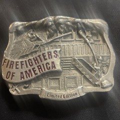 Vintage Solid Brass Firefighters Of America Belt Buckle Limited Made In USA