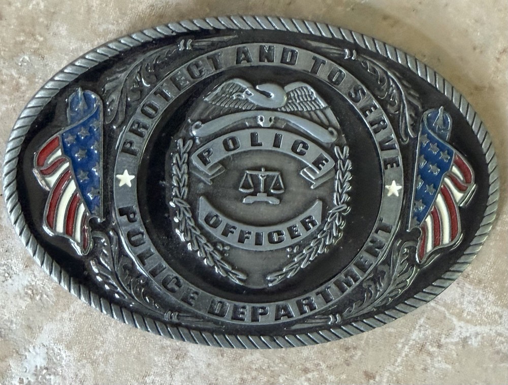 Police Officer Protect & Serve Eagle Metal Enamel Belt Buckle