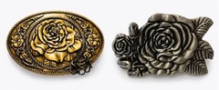 Lot of 2 Rose Floral Belt Buckles Gold Silver Tone Western Cowgirl Rodeo