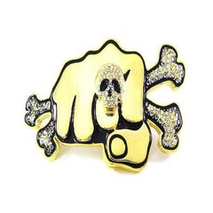 Skull Crossbones Rhinestones Knuckle Fist Gold Chrome HIP HOP Men Belt Buckle