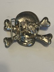 Skull Crossbones Blinged Iced Belt Buckle Gothic Tattoo Halloween Costume Silver