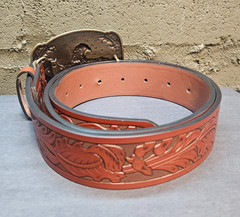 American Bald Eagle Belt Buckle With Tooled Leather Belt 42&Prime; Length 1.5&Prime; Width