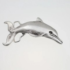 ChatGPT: Belt Buckle Dolphin Design Antique Silver Nautical Animal Print Oval Embossed