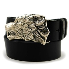 German silver belt buckle Grey Wolf, Handmade wolf head german silver buckle