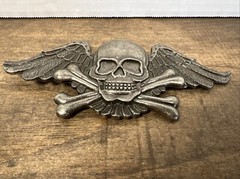 Vintage Winged Skull and Crossbones Belt Buckle Estate Sale Flying Skull Biker