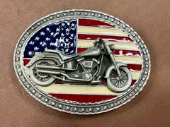 USA American Flag Motorcycle Star Border 2002 EJC Belt Buckle by Legend West