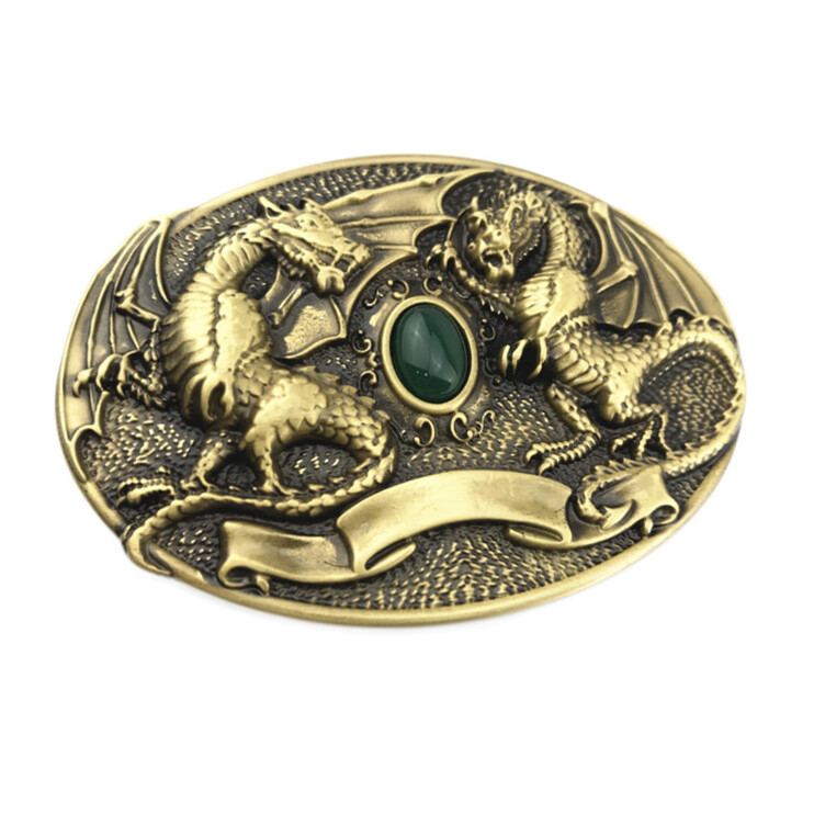 2 Dragons with Wings Western Cowboy Solid Brass Copper Mens Belt Buckle Vintage
