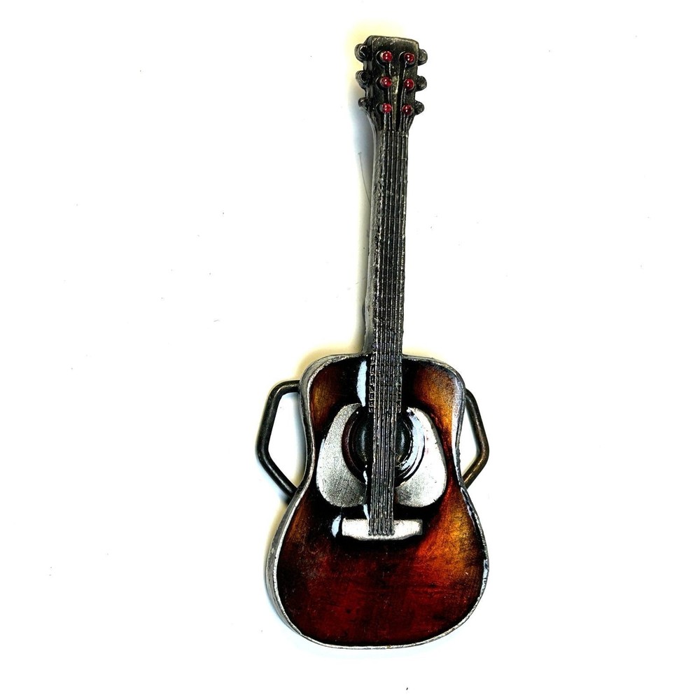 Vintage Guitar Belt Buckle 1970s Enamel Musician Gift Country, Rock Nashville