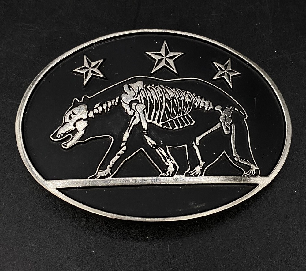 California State Republic Flag Grizzly Bear Stars Chrome Brand Belt Buckle #6464