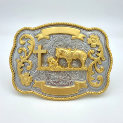 Praying Cowboy Western Belt Buckle – Gold & Silver Tones Hebilla Vaquera