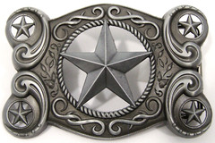 BELT BUCKLES Western Scroll Stars Rope Antiqued Silver Gray Rectangle Rodeo NWOT