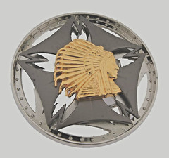 Native American Indian Chief Belt Buckle Vintage Spinner Gold Metal Men Women
