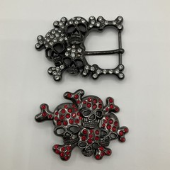 Qty (2) b.b. simon Red and White Skull Belt Buckles Black Chrome