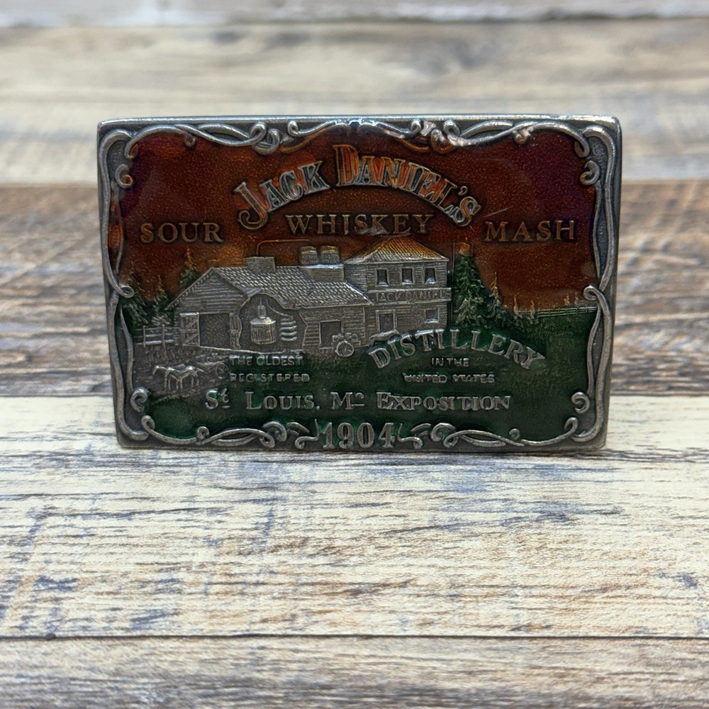 vintage JACK DANIELS belt buckle WHISKEY enamel BRASS western cowboy ST LOUIS
