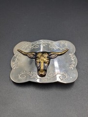 Western Belt Buckle with Bull Head Logo Metal