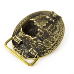 Brass belt buckle « 3D Klamra », Skull buckle, Ukrainian Molfar, Logo Klamra