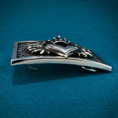 Vintage King Baby Belt Buckle Heart Crown Wing Silver Tone 3.5” x 2.0”