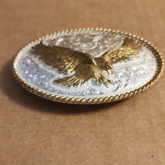 Crumrine Men&rsquo;s Western Oval Eagle Belt Buckle Silver Plated Bronze 4 Inch