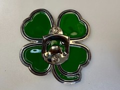 Lucky Four Leaf Clover Enameled Shamrock Large Belt Buckle with Bottle Opener