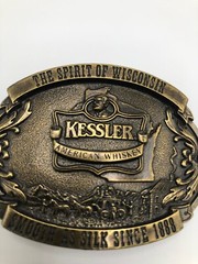 Vintage Belt Buckle Kessler Whiskey Spirit of Wisconsin Solid Brass Western