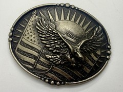 USA American Eagle Soaring Over Flag Sunrise Sunshine Patriotic Belt Buckle