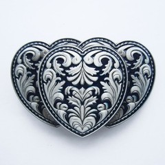 NEW TRIPLE HEARTS COWGIRL BLUE WESTERN 3-D BELT BUCKLE