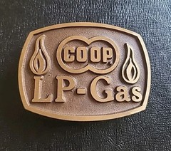 Vtg Coop LP-Gas Metal Belt Buckle Brown/Rust Color 3&Prime;x 2 1/4&Prime; Country Cowboy
